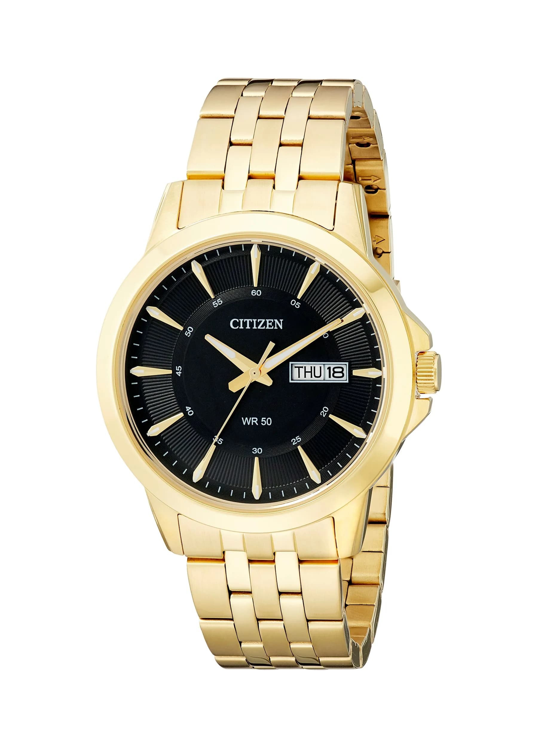 Citizen Quartz Men's Watch 41mm Gold-Tone Stainless Steel Analog Display | Classic Dress Watch with Day-Date — Gold-Tone Bracelet & Black Dial