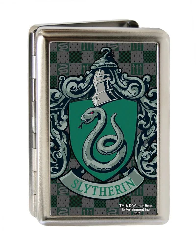 Buckle-Down Business Card Holder - Harry Potter SLYTHERIN Crest Green/Gray | Large, 4.0" x 2.9" Multicolor