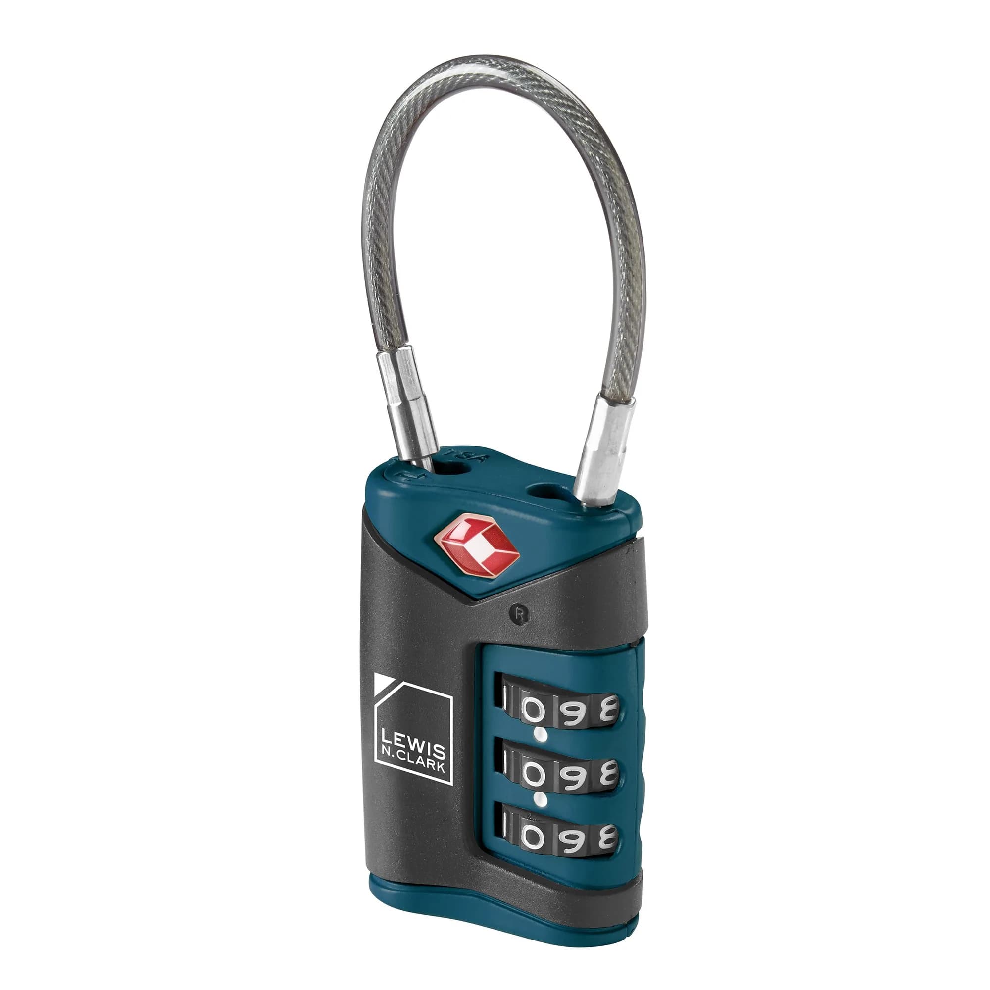 Lewis N. Clark TSA-Approved Combination Luggage Lock with Steel Cable, Blue | Secure Travel Lock