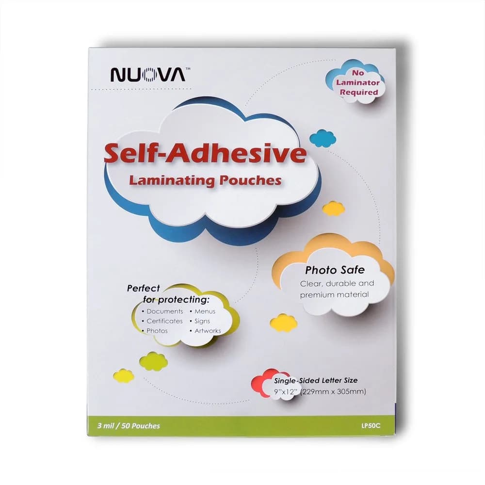 Aurora Self-Adhesive Laminating Pouches 9" x 12" | Clear, 3 mil, 50 Sheets, Single Sided — Clear