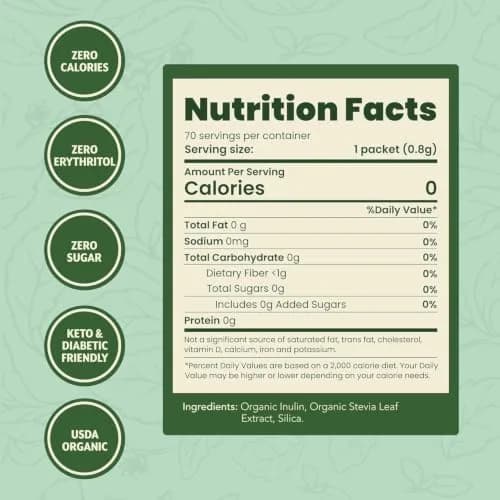 SweetLeaf Organic Stevia Powder Sweetener Sugar Free - 70 Packets (12 Pack) | Zero Calorie, Organic, Keto Friendly thumbnail 2