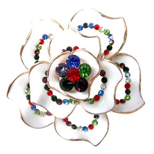 Navachi 18k Gold Plated Multi-color Crystal White Enamel Flower Brooch | Elegant Floral Accessory thumbnail 1