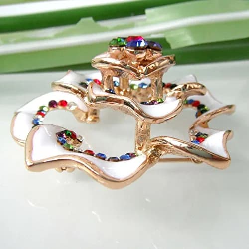 Navachi 18k Gold Plated Multi-color Crystal White Enamel Flower Brooch | Elegant Floral Accessory thumbnail 3