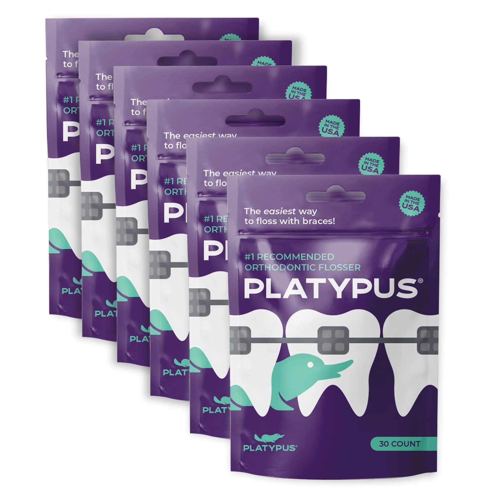 Platypus Orthodontic Flossers for Braces, 180 Count (Pack of 6) | Orthodontist Recommended for Braces — White