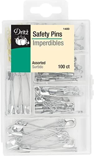 Dritz Assorted Safety Pins with Storage Box, Nickel-Plated Steel & Brass, 100 Count | Value Pack Sharp_pin thumbnail 1