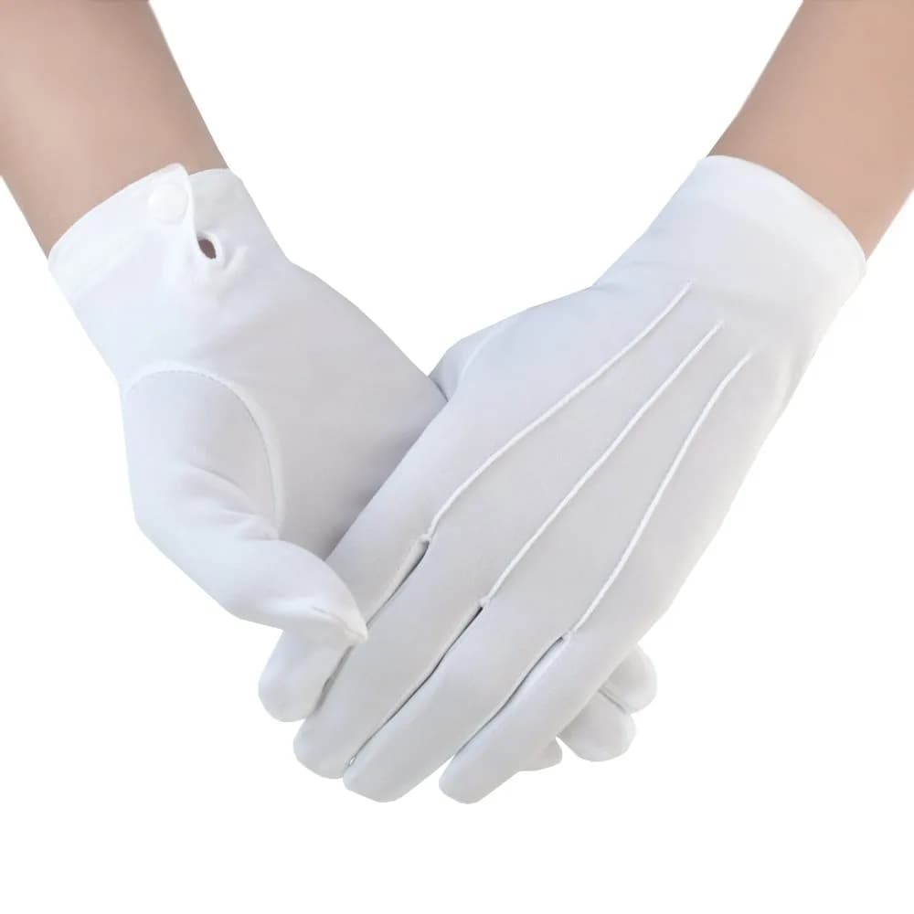 JISEN Men Police Tuxedo Honor Guard Parade with Snap White Nylon Cotton Gloves 26cm | Breathable, Durable & Perfect for Festive Occasions