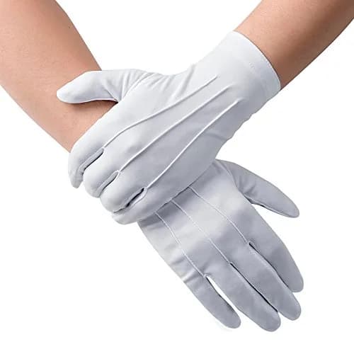 JISEN Men Police Tuxedo Honor Guard Parade with Snap White Nylon Cotton Gloves 26cm | Breathable, Durable & Perfect for Festive Occasions thumbnail 3
