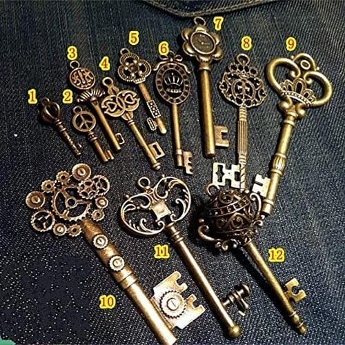 bouti1583 Vintage Skeleton Keys Charm Set Royal Key in Antique Bronze Pack of 12 Keys | 12 Different Styles thumbnail 1
