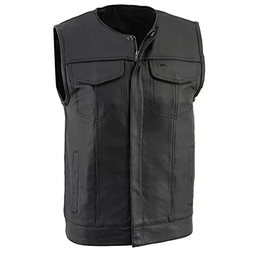 Milwaukee Leather LKM3711 Men's Black Leather Collarless Motorcycle Vest | Dual Front Closure, Conceal & Carry, X-Large thumbnail 1