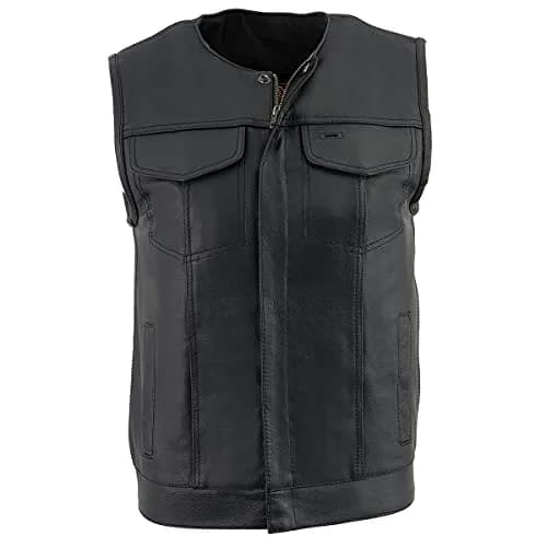 Milwaukee Leather LKM3711 Men's Black Leather Collarless Motorcycle Vest | Dual Front Closure, Conceal & Carry, X-Large thumbnail 9