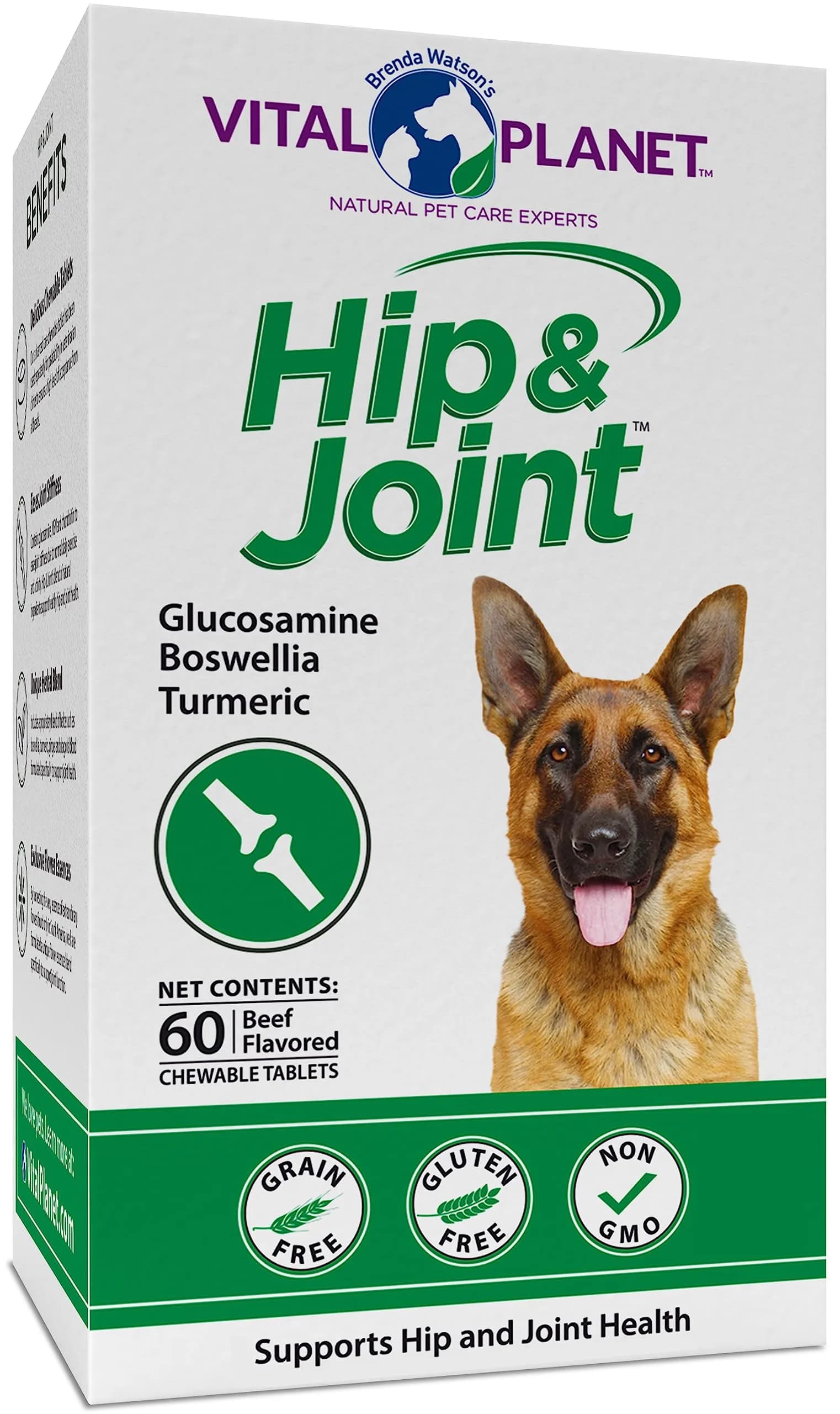 Vital Planet Hip & Joint Supplement for Dogs | Herbal Blend with Glucosamine & MSM (60 Chewable Tabs)