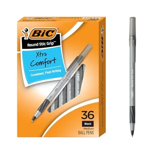 BIC Round Stic Grip Xtra Comfort Ballpoint Pens, Medium Point (1.2mm), Black, Soft Grip For Added Comfort And Control, 648 Count Total | Bulk Pack Writing Instrument thumbnail 1