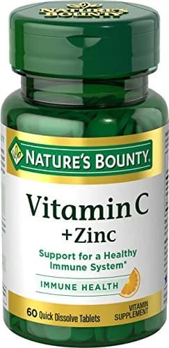 Nature's Bounty Vitamin C + Zinc Tablets 60 mg (60 Count) | Supports Immune Health with Antioxidant Zinc — Natural Flavor