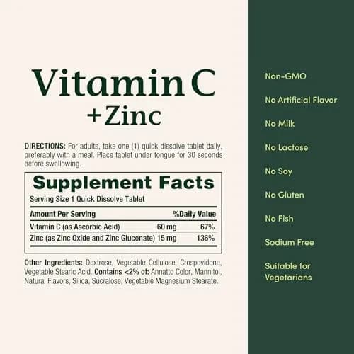 Nature's Bounty Vitamin C + Zinc Tablets 60 mg (60 Count) | Supports Immune Health with Antioxidant Zinc thumbnail 5