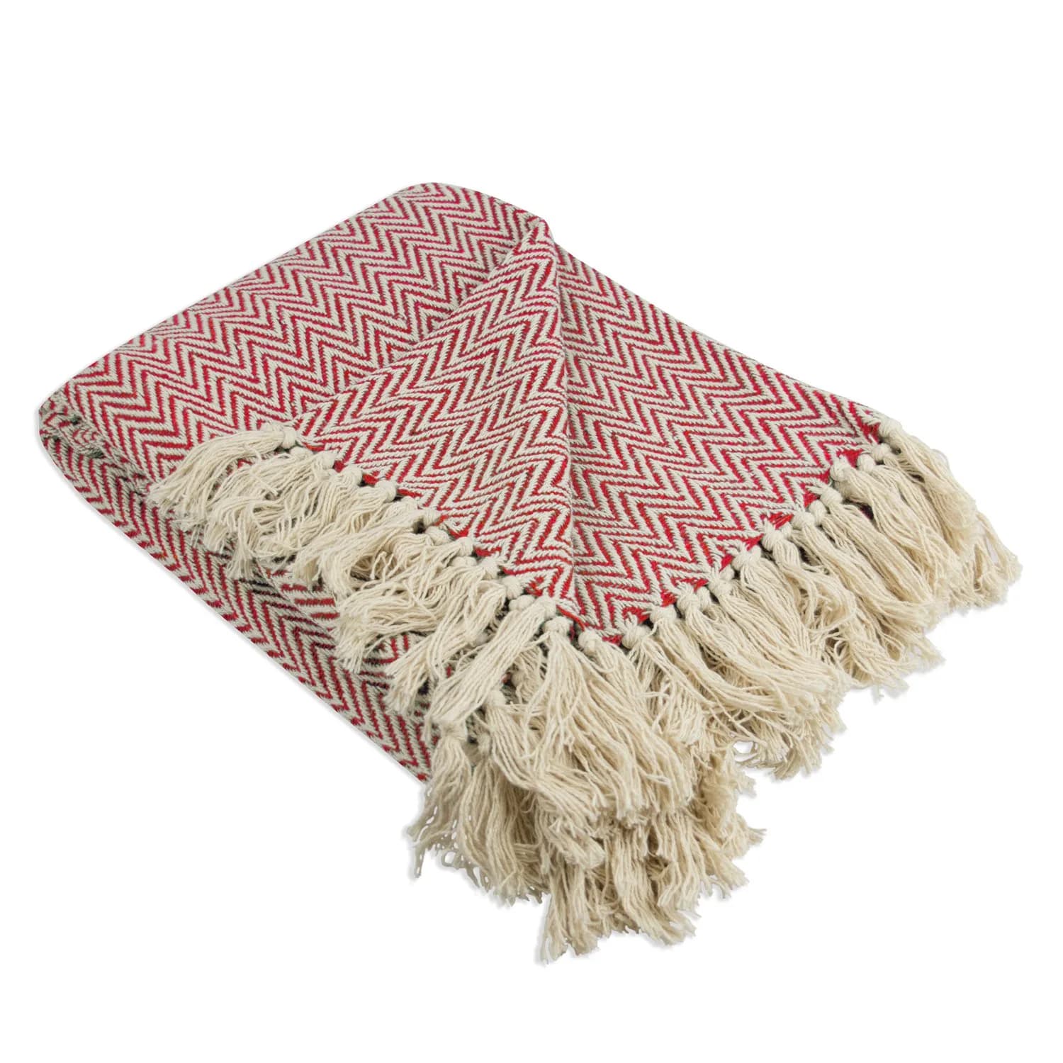 DII Chevron Throw Collection Handloomed Cotton Blanket 127cm x 152cm (50"x60") | Red Cotton Throw for Sofas and Beds - main product image