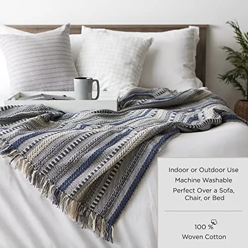 DII Chevron Throw Collection Handloomed Cotton Blanket 127cm x 152cm (50"x60") | Red Cotton Throw for Sofas and Beds thumbnail 4