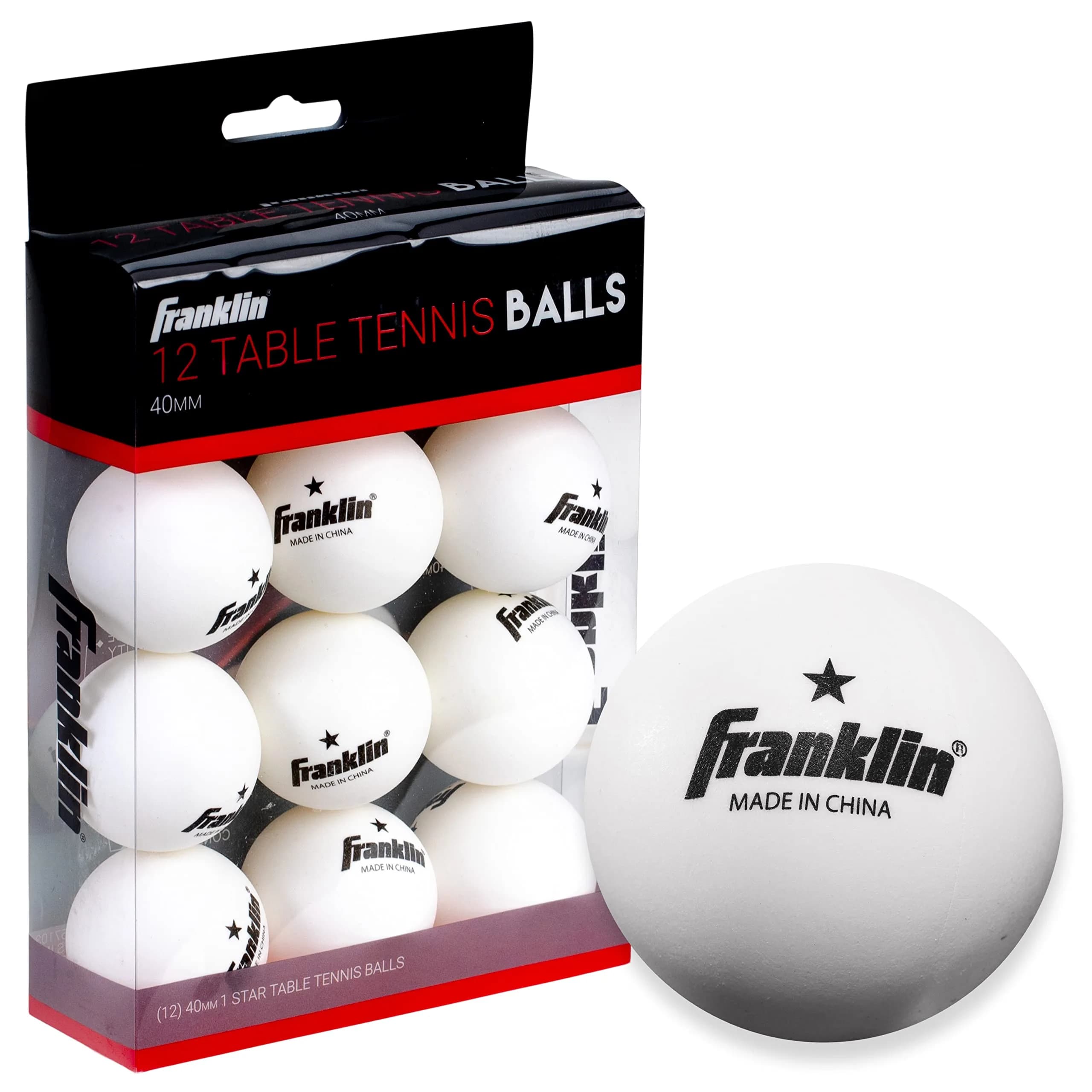 Franklin Sports 1 Star Table Tennis Balls 40mm (Pack of 12) | Consistent Bounce & Spin — Pack of 12