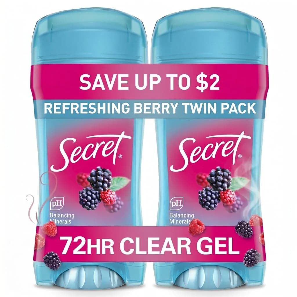 Secret Fresh Antiperspirant Deodorant for Women, 72hr Breathable Sweat & Odor Protection, Clear Gel, Refreshing Berry Scent, 5.2 oz (2.6 oz x 2) | PH Balancing Minerals - main product image