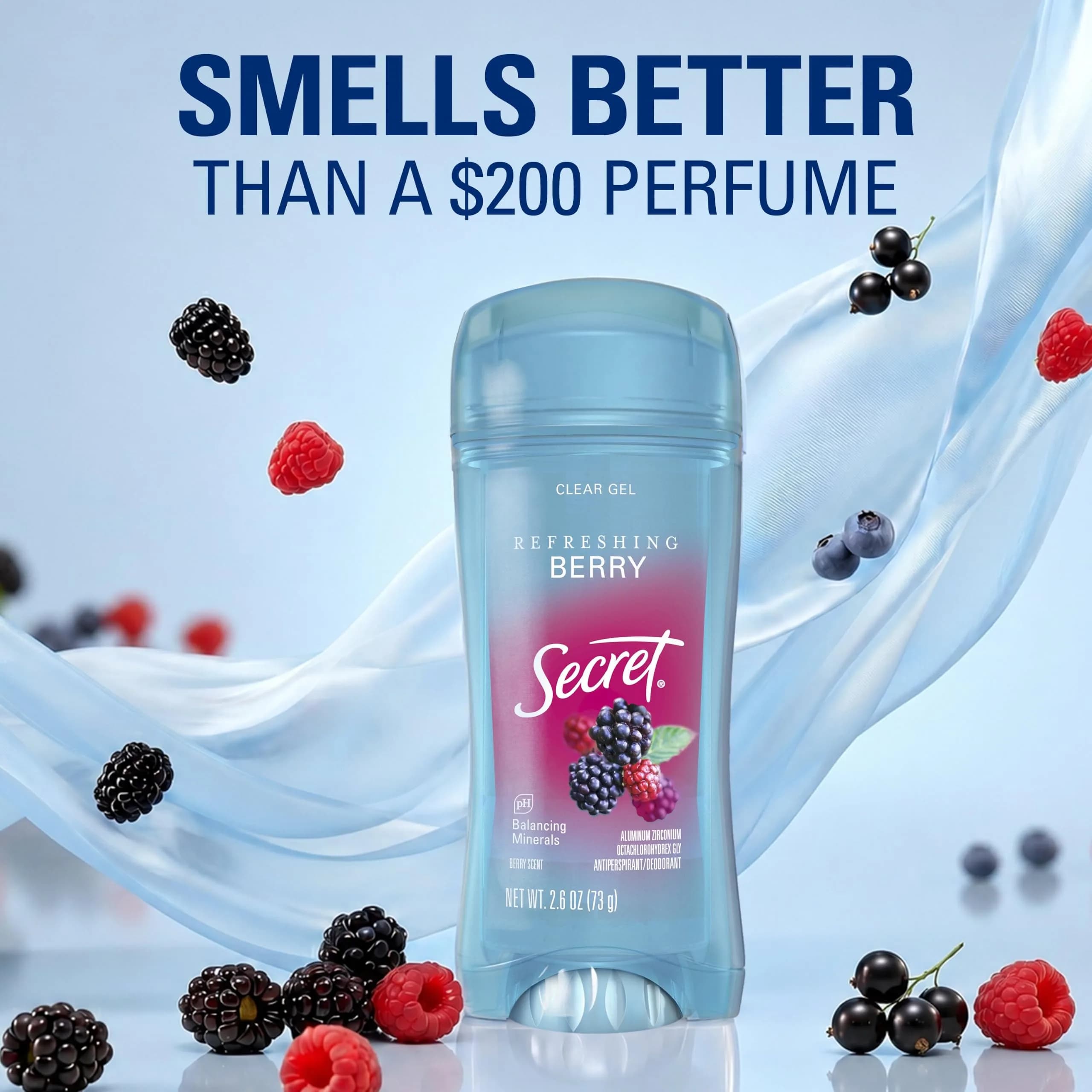 Secret Fresh Antiperspirant Deodorant for Women, 72hr Breathable Sweat & Odor Protection, Clear Gel, Refreshing Berry Scent, 5.2 oz (2.6 oz x 2) | PH Balancing Minerals - view 5