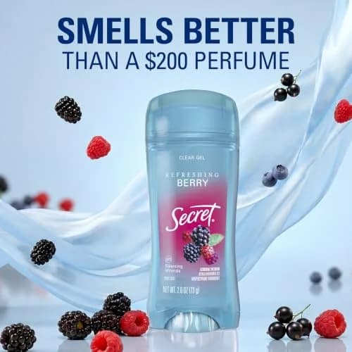 Secret Fresh Antiperspirant Deodorant for Women, 72hr Breathable Sweat & Odor Protection, Clear Gel, Refreshing Berry Scent, 5.2 oz (2.6 oz x 2) | PH Balancing Minerals thumbnail 5