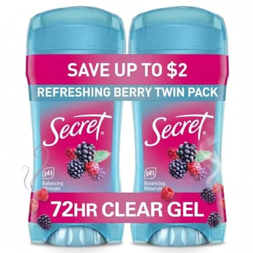 Secret Fresh Antiperspirant Deodorant for Women, 72hr Breathable Sweat & Odor Protection, Clear Gel, Refreshing Berry Scent, 5.2 oz (2.6 oz x 2) | PH Balancing Minerals thumbnail 1