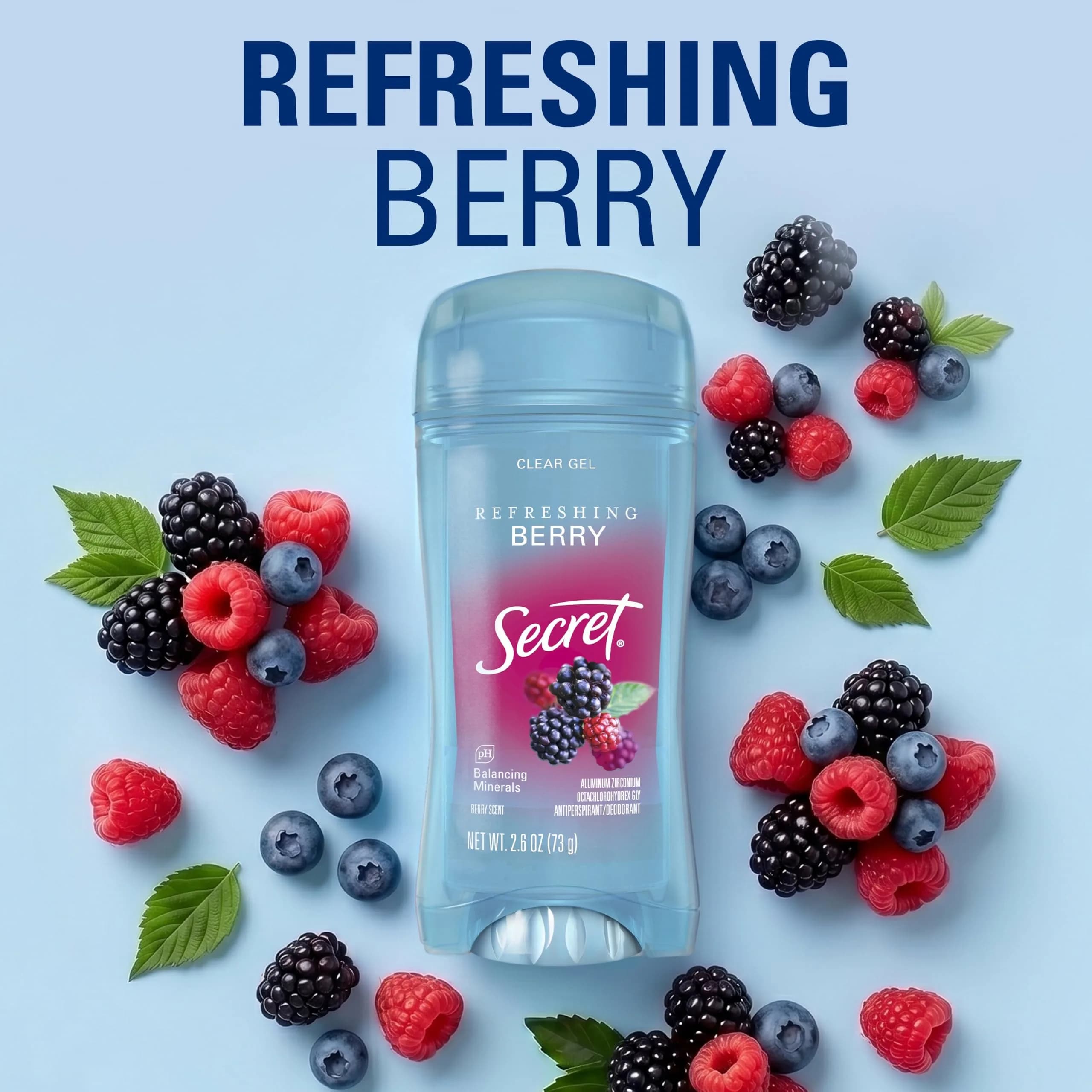 Secret Fresh Antiperspirant Deodorant for Women, 72hr Breathable Sweat & Odor Protection, Clear Gel, Refreshing Berry Scent, 5.2 oz (2.6 oz x 2) | PH Balancing Minerals - view 8