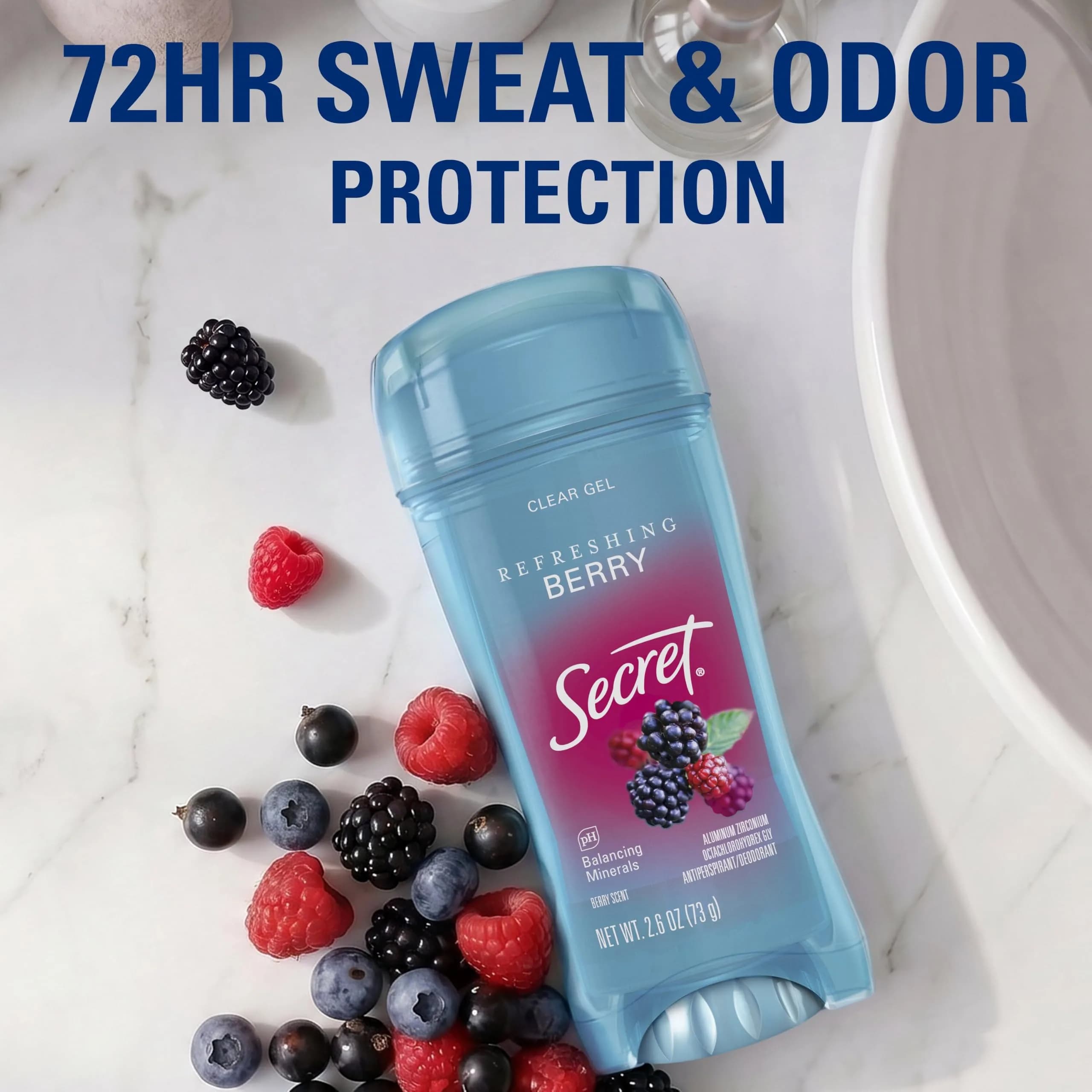 Secret Fresh Antiperspirant Deodorant for Women, 72hr Breathable Sweat & Odor Protection, Clear Gel, Refreshing Berry Scent, 5.2 oz (2.6 oz x 2) | PH Balancing Minerals - view 3