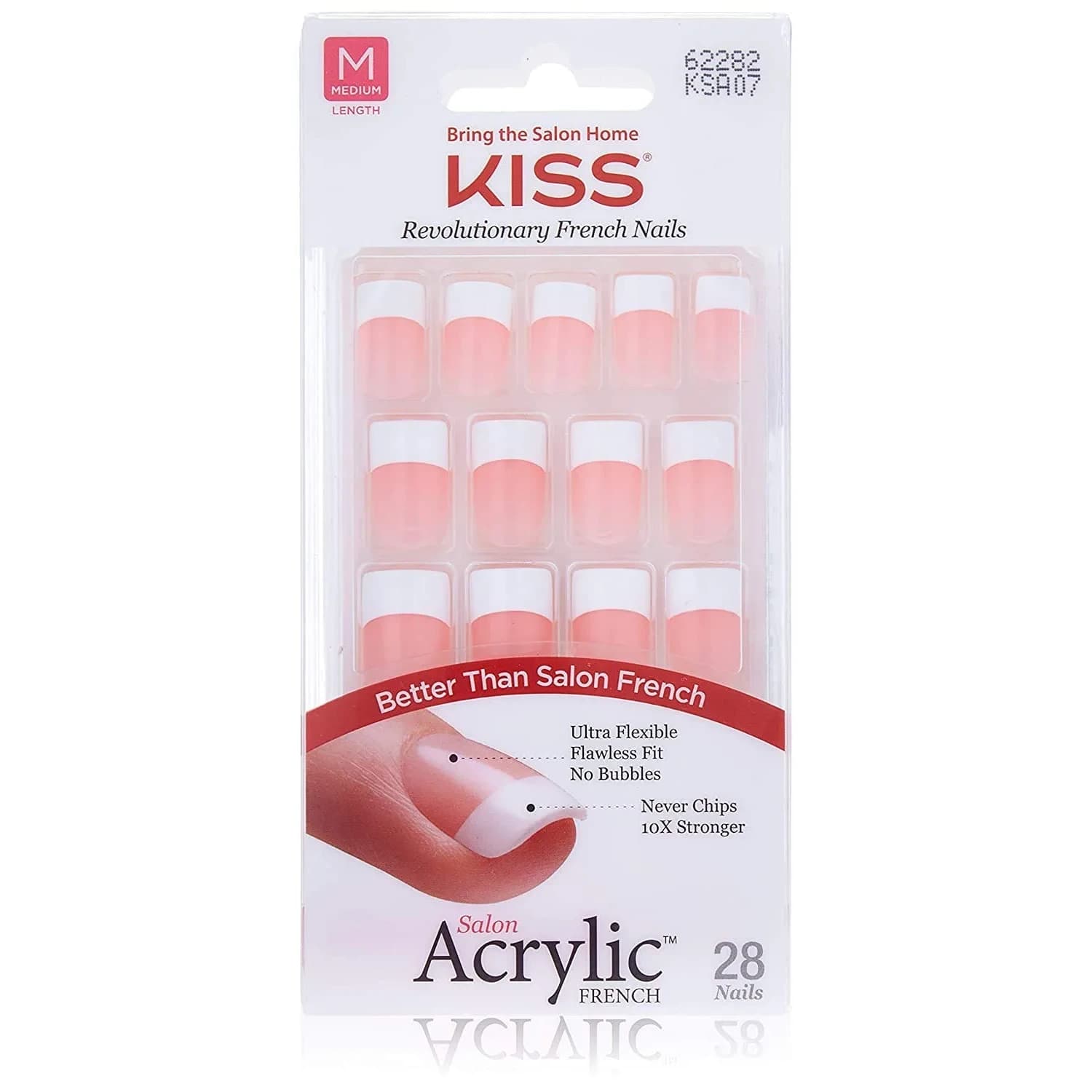 KISS Salon Acrylic French Kit Sure Thing Medium 28 Piece Assortment | Flawless Fit & 10x Stronger