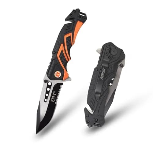 MTECH USA Pocket Folding Knife, Two-Tone Half-Serrated Blade, Aluminum Handle, 4.75-Inch Closed, Camping, Survival, Tactical, Outdoors, EDC (Orange) | Compact & Durable thumbnail 1