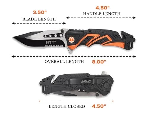 MTECH USA Pocket Folding Knife, Two-Tone Half-Serrated Blade, Aluminum Handle, 4.75-Inch Closed, Camping, Survival, Tactical, Outdoors, EDC (Orange) | Compact & Durable thumbnail 2