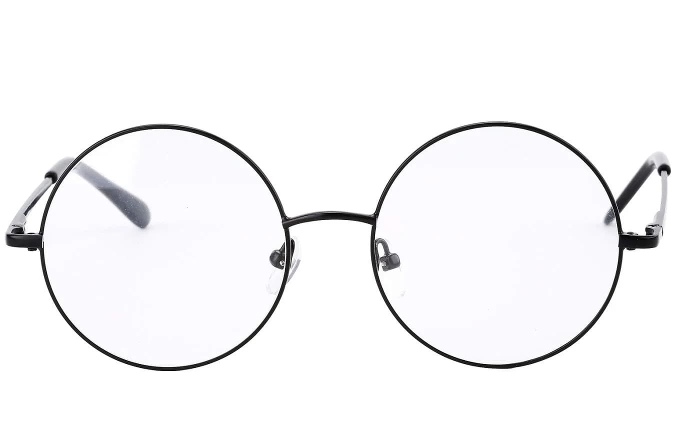 Agstum Retro Round Metal Non-Prescription Eyeglasses Frame with Clear Lens | Small to Large Sizes for Fashion & Costume — Black