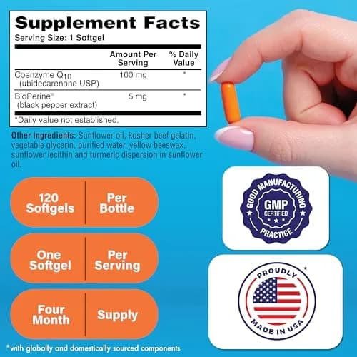 Health Thru Nutrition CoQ-10 100mg with BioPerine 120 Softgels | Heart & Energy Support thumbnail 2
