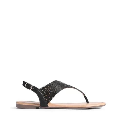 DREAM PAIRS Women's T-Strap Gladiator Flat Sandals,Black,5.5 | Chic Summer Flat with Rhinestones & Ankle Buckle thumbnail 5