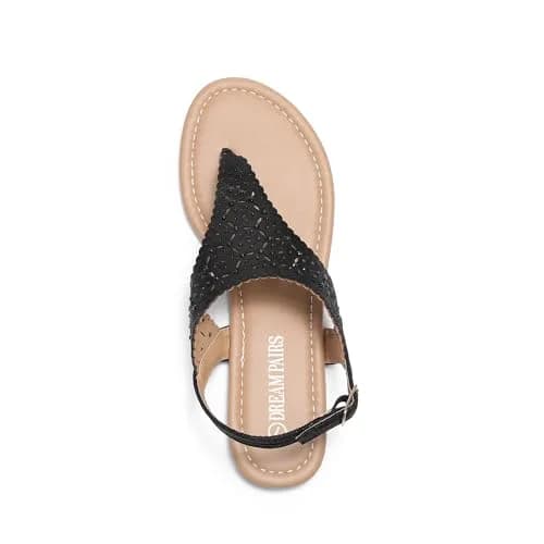 DREAM PAIRS Women's T-Strap Gladiator Flat Sandals,Black,7 | Chic Summer Flat with Rhinestones & Ankle Buckle thumbnail 6