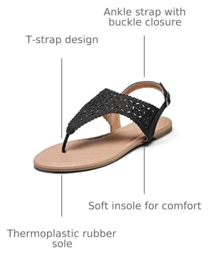 DREAM PAIRS Women's T-Strap Gladiator Flat Sandals,Black,7 | Chic Summer Flat with Rhinestones & Ankle Buckle thumbnail 3