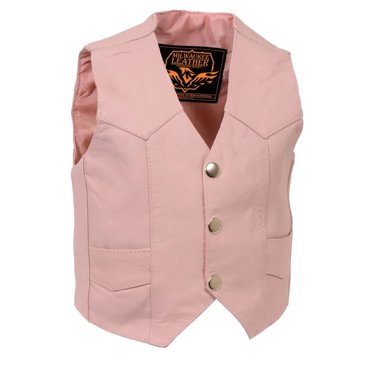Milwaukee Leather SH2011PINK Girls Pink Leather Vest 2X-Large | Classic Three Snap Design, Fitted Fit, All Seasons — Pink