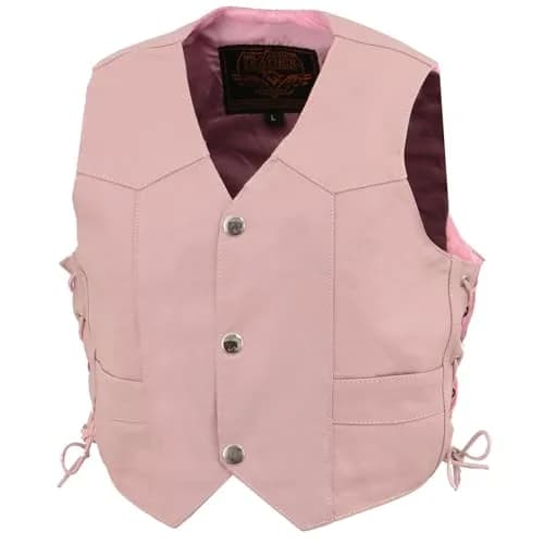 Milwaukee Leather Girls' Pink Side Lace Vest (X-Small) | Kids Motorcycle Vest with Classic Snap Front thumbnail 5