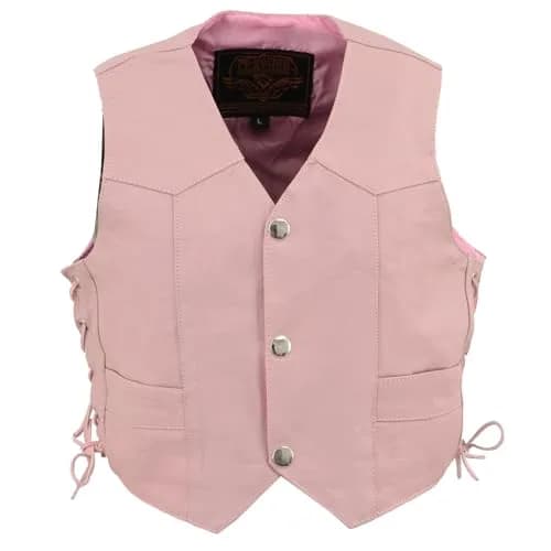 Milwaukee Leather Girls' Pink Side Lace Vest (X-Small) | Kids Motorcycle Vest with Classic Snap Front thumbnail 6