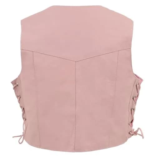Milwaukee Leather Girls' Pink Side Lace Vest (X-Small) | Kids Motorcycle Vest with Classic Snap Front thumbnail 2