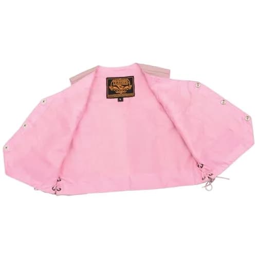 Milwaukee Leather Girls' Pink Side Lace Vest (X-Small) | Kids Motorcycle Vest with Classic Snap Front thumbnail 3
