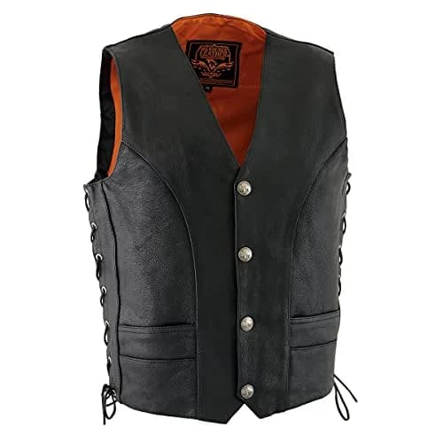 Milwaukee Leather ML1369 Men's Black Premium Leather Side Lace Motorcycle Vest | Buffalo Nickel Snaps Closure thumbnail 1