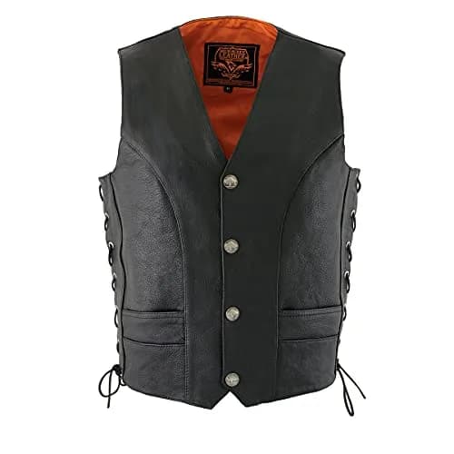Milwaukee Leather ML1369 Men's Black Premium Leather Side Lace Motorcycle Vest | Buffalo Nickel Snaps Closure thumbnail 7