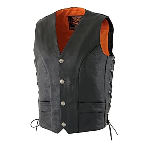 Milwaukee Leather ML1369 Men's Black Premium Leather Side Lace Motorcycle Vest | Buffalo Nickel Snaps Closure thumbnail 9