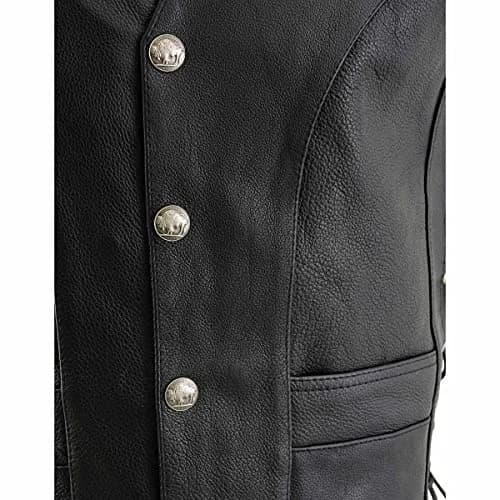 Milwaukee Leather ML1369 Men's Black Premium Leather Side Lace Motorcycle Vest | Buffalo Nickel Snaps Closure thumbnail 2