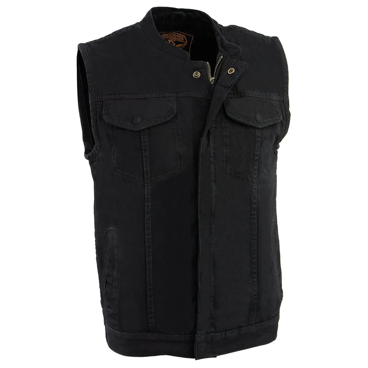 Milwaukee Leather MDM3000 Men's Black Denim Vest | Quick Draw Dual Closure Biker Style