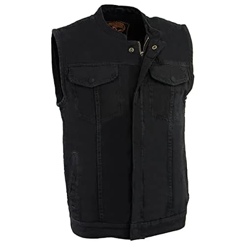 Milwaukee Leather MDM3000 Men's Black Denim Vest | Quick Draw Dual Closure Biker Style thumbnail 1