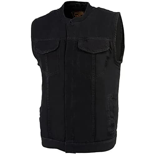Milwaukee Leather MDM3000 Men's Black Denim Vest | Quick Draw Dual Closure Biker Style thumbnail 5