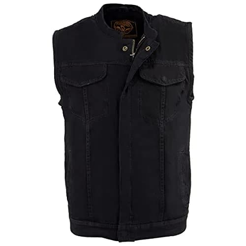 Milwaukee Leather MDM3000 Men's Black Denim Vest | Quick Draw Dual Closure Biker Style thumbnail 6