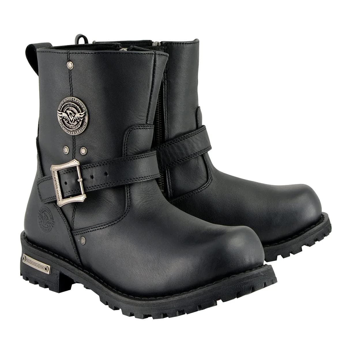 Milwaukee Leather Men's Black 6-inch Classic Engineer Motorcycle Boots | Waterproof Cowhide, Side Zipper, Oil-Resistant Outsole
