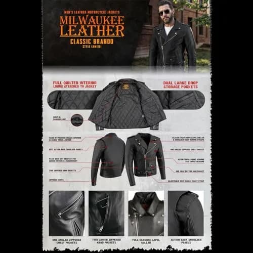 Milwaukee Leather Men's The Legend Classic Brando Black Premium Leather Motorcycle Jacket - 4X-Large | Durable Cowhide, All-Season Comfort thumbnail 2